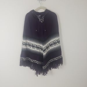 Alpaca Warehouse Plum Sweater Poncho with tassels